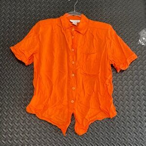 Vintage Gregge‎ Petite Orange Button Up Rayon Short Sleeve Top Shirt Women's P